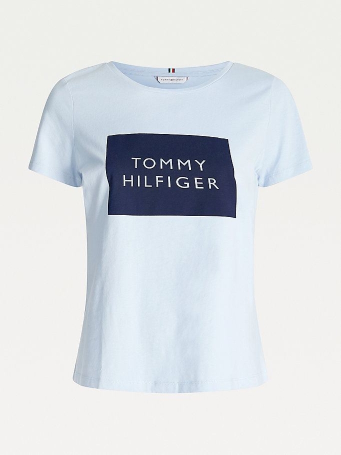 Tommy Hilfiger Box Logo Crew Neck T-shirts Damen Blau | AT521WVZQ