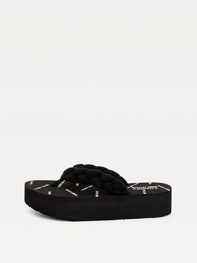 Tommy Hilfiger Braided Plattform Flip Flops Damen Schwarz | AT342MYBF