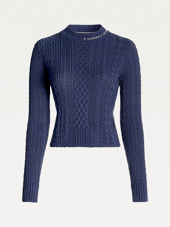 Tommy Hilfiger Cable Knit Crew Neck Jumper Pullover Damen Hellnavy | AT254PNOX