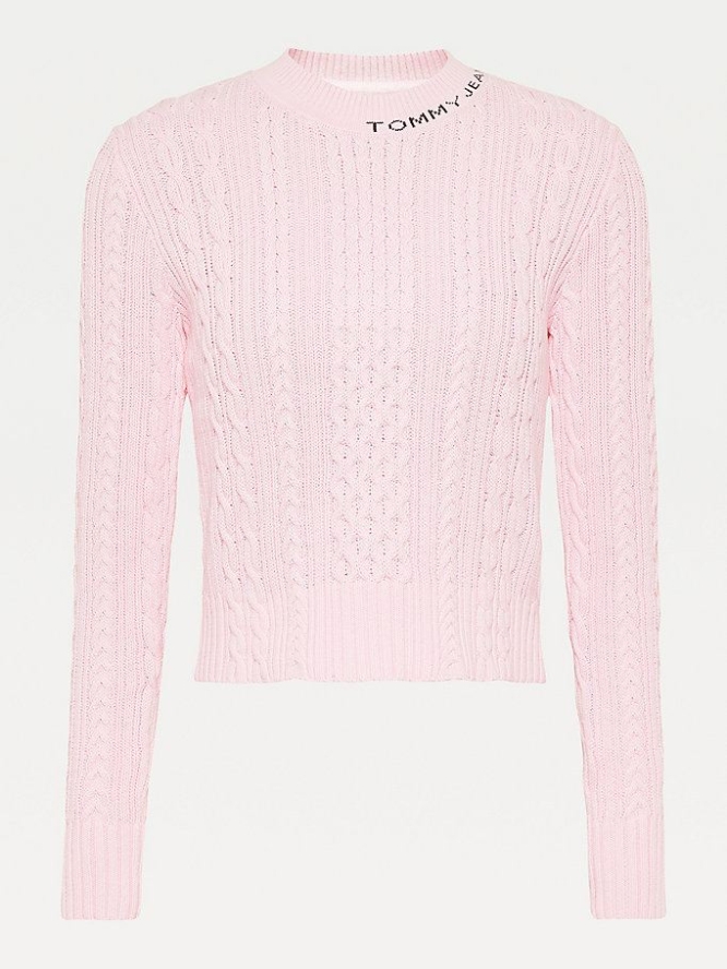 Tommy Hilfiger Cable Knit Crew Neck Jumper Pullover Damen Rosa | AT621OPGW