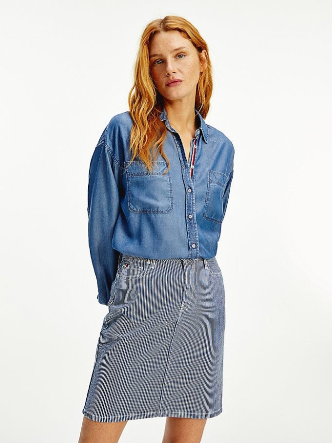 Tommy Hilfiger Chambray Relaxed Fit Hemd Damen Blau | AT513SFGH