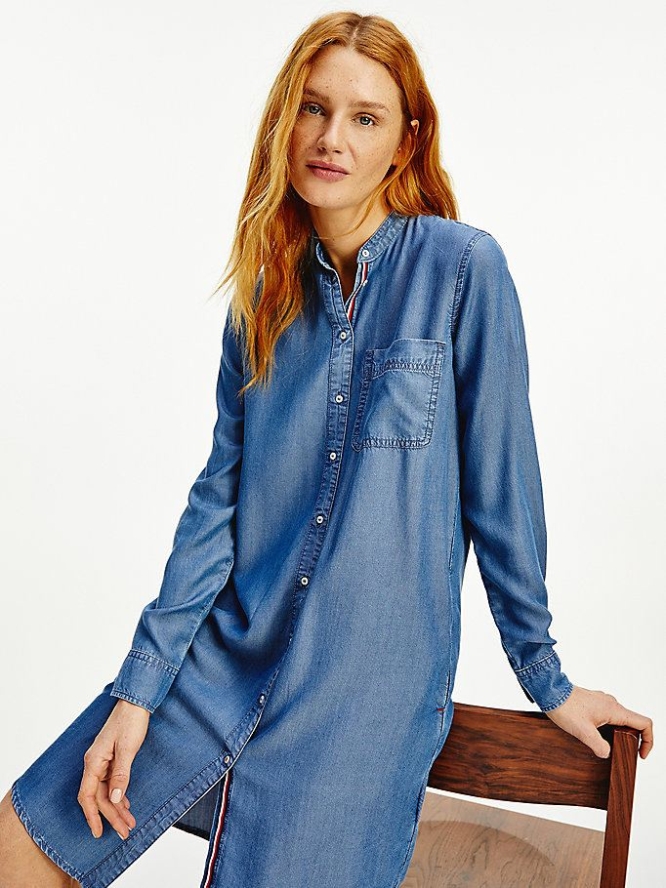 Tommy Hilfiger Chambray Relaxed Fit Kleider Damen Blau | AT618ANBH