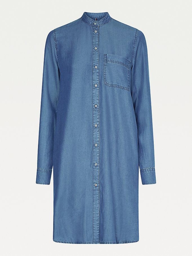 Tommy Hilfiger Chambray Relaxed Fit Kleider Damen Blau | AT618ANBH