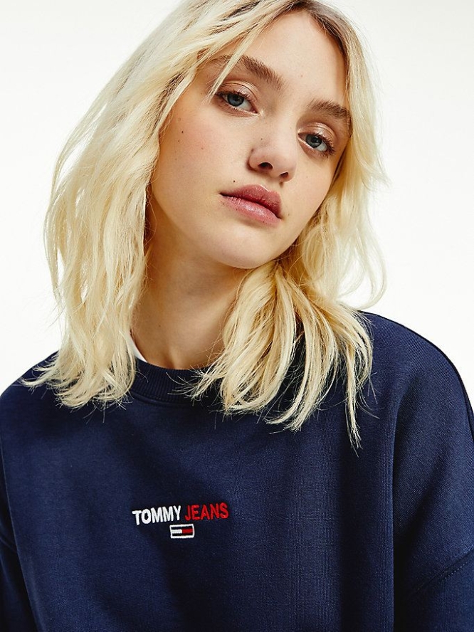 Tommy Hilfiger Chest Logo Crew Neck Sweatshirts Damen Hellnavy | AT085ABRP