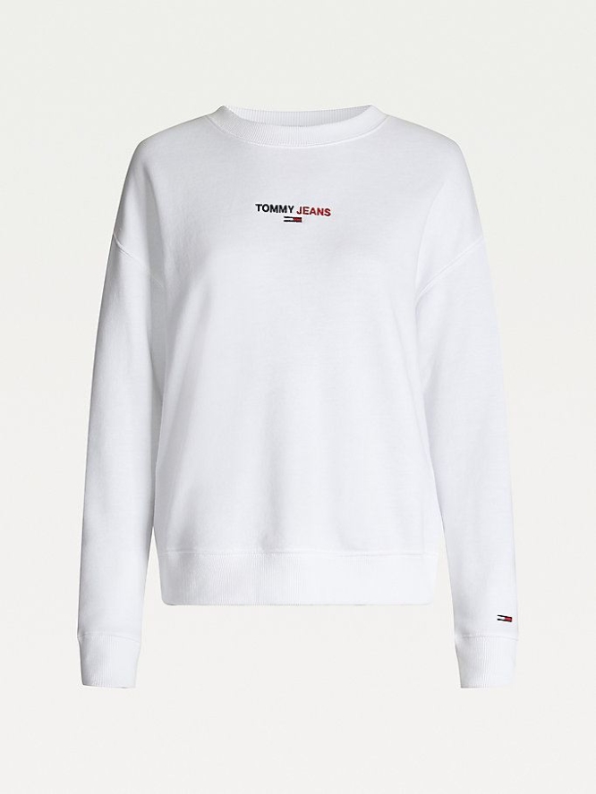 Tommy Hilfiger Chest Logo Crew Neck Sweatshirts Damen Weiß | AT389SYAG