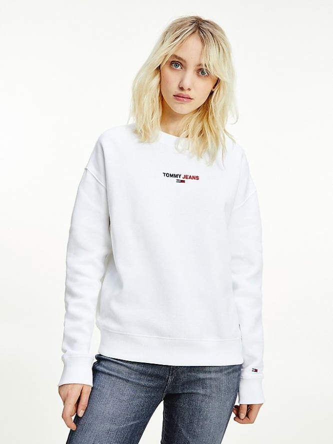 Tommy Hilfiger Chest Logo Crew Neck Sweatshirts Damen Weiß | AT389SYAG