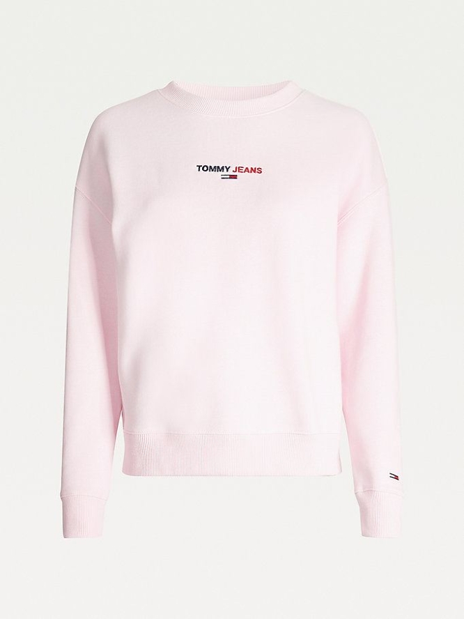 Tommy Hilfiger Chest Logo Crew Neck Sweatshirts Damen Rosa | AT835SFLH