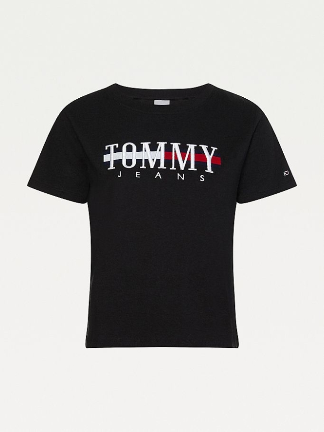 Tommy Hilfiger Chest Logo Crew Neck T-shirts Damen Schwarz | AT059UQFG