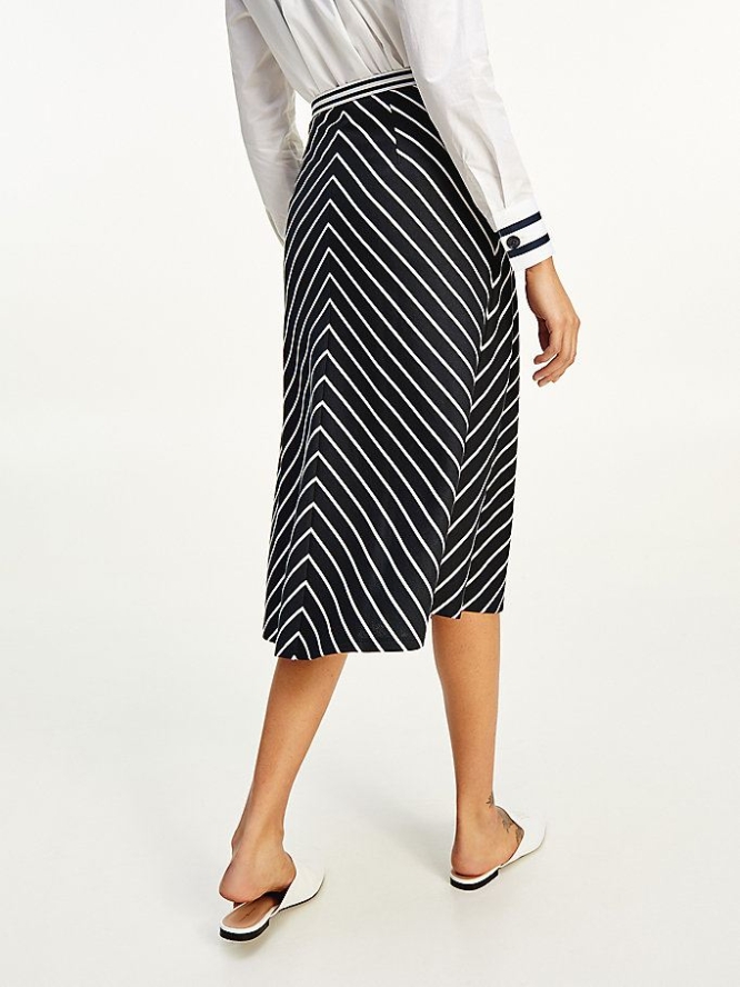 Tommy Hilfiger Chevron Stripe Midi Length Röcke Damen Stripes | AT156VFTH