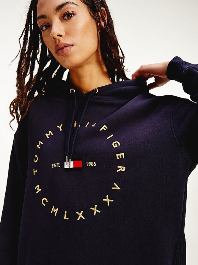 Tommy Hilfiger Circle Logo Kleider Damen Dunkelblau | AT584QIAJ