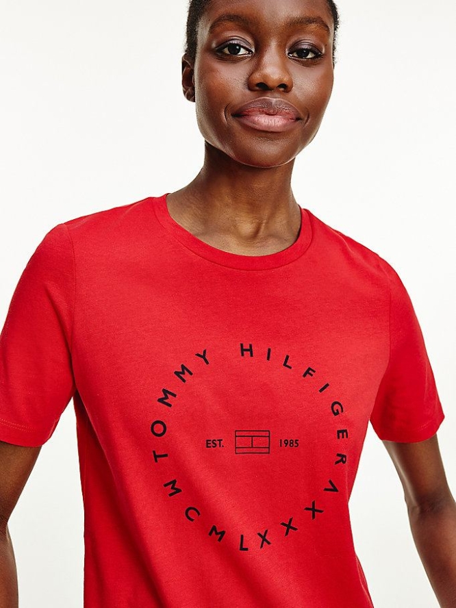 Tommy Hilfiger Circle Logo Organic Baumwoll T-shirts Damen Rot | AT946YKAC