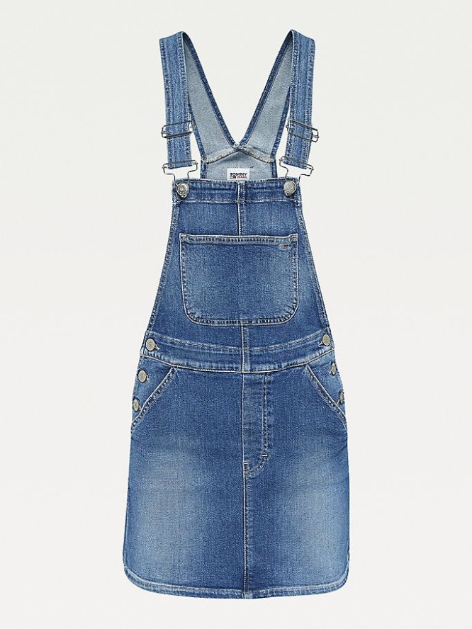 Tommy Hilfiger Classics Badge Faded Dungaree Kleider Damen Blau | AT427JYRZ