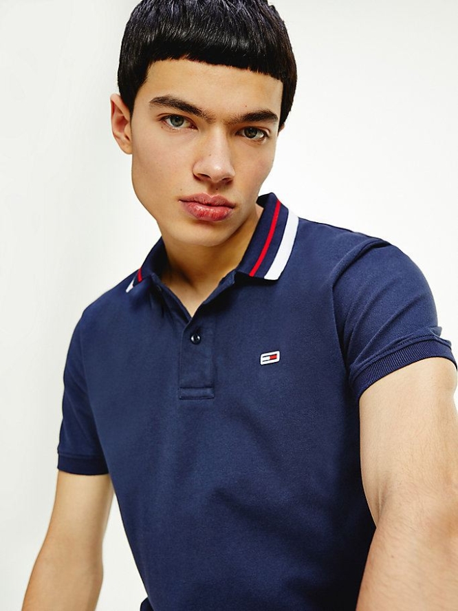 Tommy Hilfiger Classics Tipped Collar Slim Fit Polo Shirts Herren Hellnavy | AT764MZSO