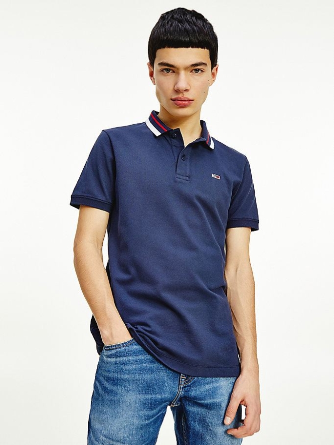 Tommy Hilfiger Classics Tipped Collar Slim Fit Polo Shirts Herren Hellnavy | AT764MZSO