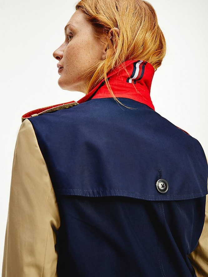 Tommy Hilfiger Colour-Blocked Belted Trench Jacke Damen Rot Braun | AT517ULNV