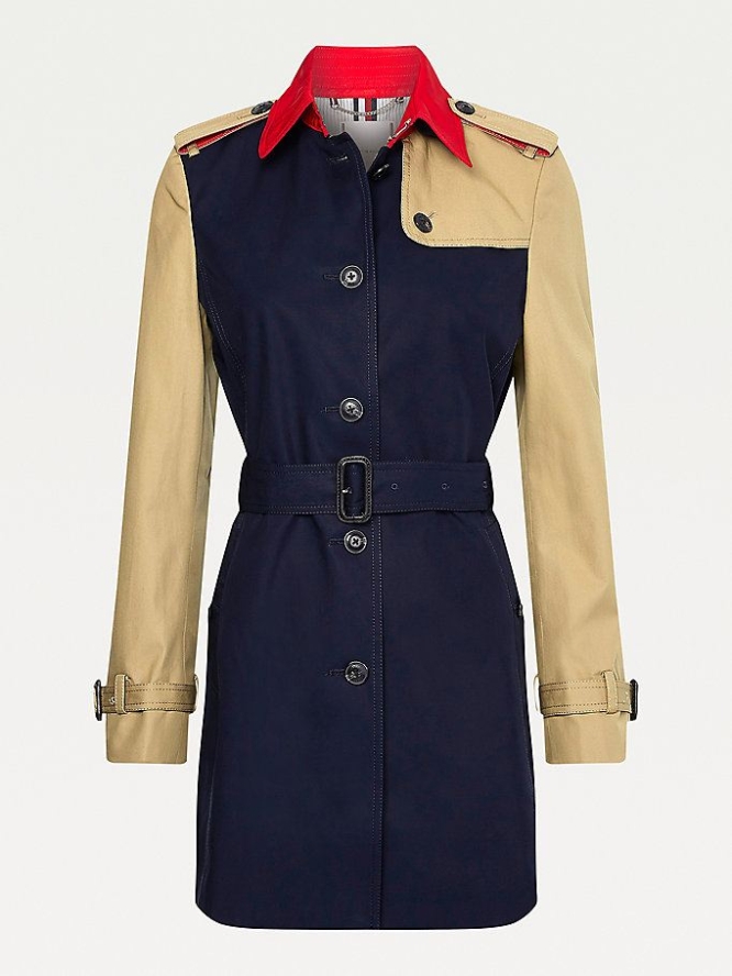 Tommy Hilfiger Colour-Blocked Belted Trench Jacke Damen Rot Braun | AT517ULNV