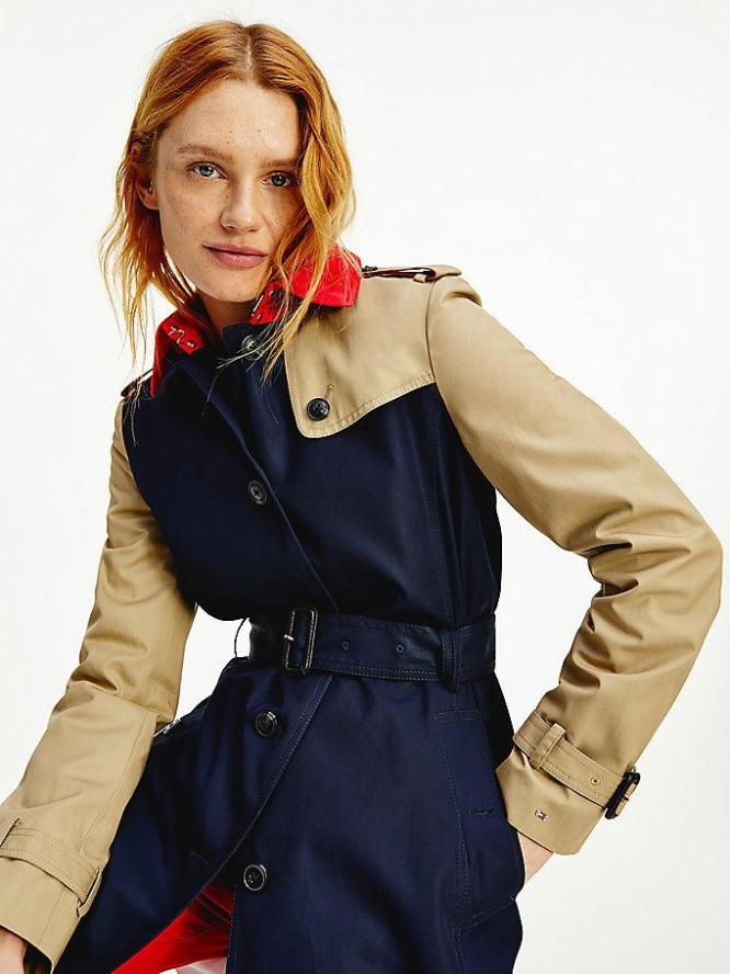 Tommy Hilfiger Colour-Blocked Belted Trench Jacke Damen Rot Braun | AT517ULNV