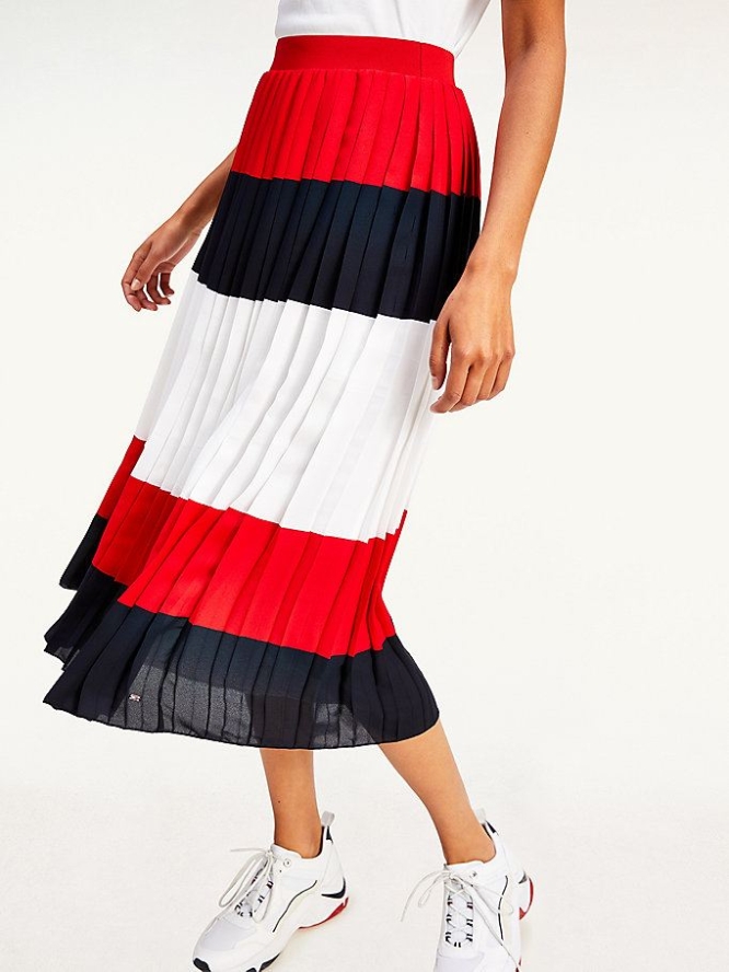 Tommy Hilfiger Colour-Blocked Falten Midi Röcke Damen Weiß | AT231XZKI