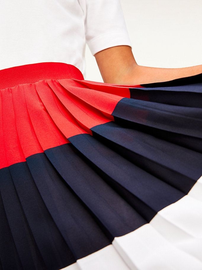 Tommy Hilfiger Colour-Blocked Falten Midi Röcke Damen Weiß | AT231XZKI