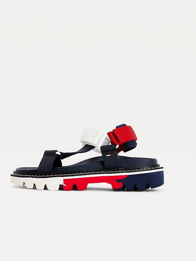 Tommy Hilfiger Colour-Blocked Flache Sandalen Damen Hellnavy | AT597AOMX