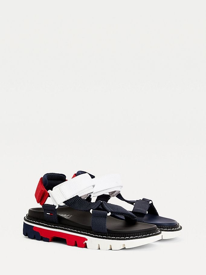 Tommy Hilfiger Colour-Blocked Flache Sandalen Damen Hellnavy | AT597AOMX