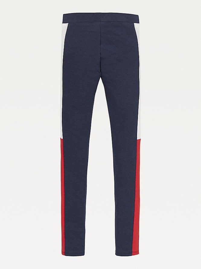 Tommy Hilfiger Colour-Blocked Full Length Leggings Kinder Hellnavy Tiefesrot | AT904DXTK