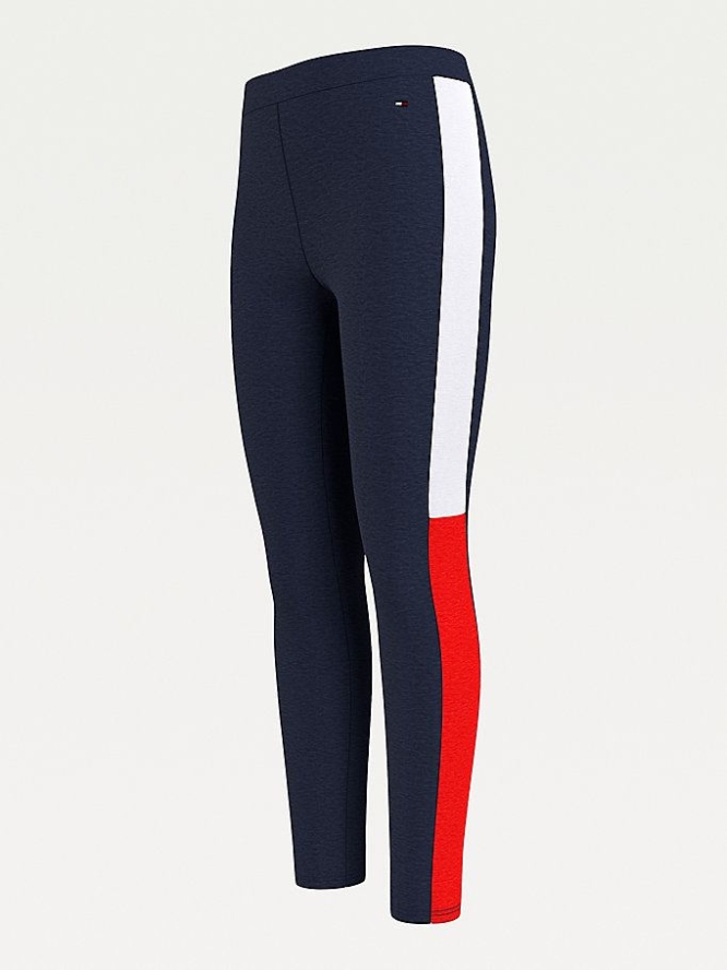 Tommy Hilfiger Colour-Blocked Full Length Leggings Kinder Hellnavy Tiefesrot | AT904DXTK