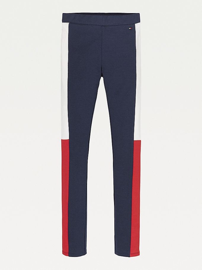 Tommy Hilfiger Colour-Blocked Full Length Leggings Kinder Hellnavy Tiefesrot | AT904DXTK