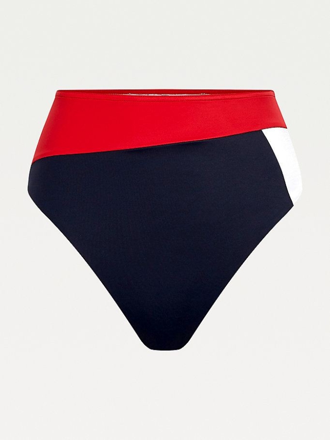 Tommy Hilfiger Colour-Blocked High Taille Bikini Bottoms Bademode Damen Rot | AT405RSCX