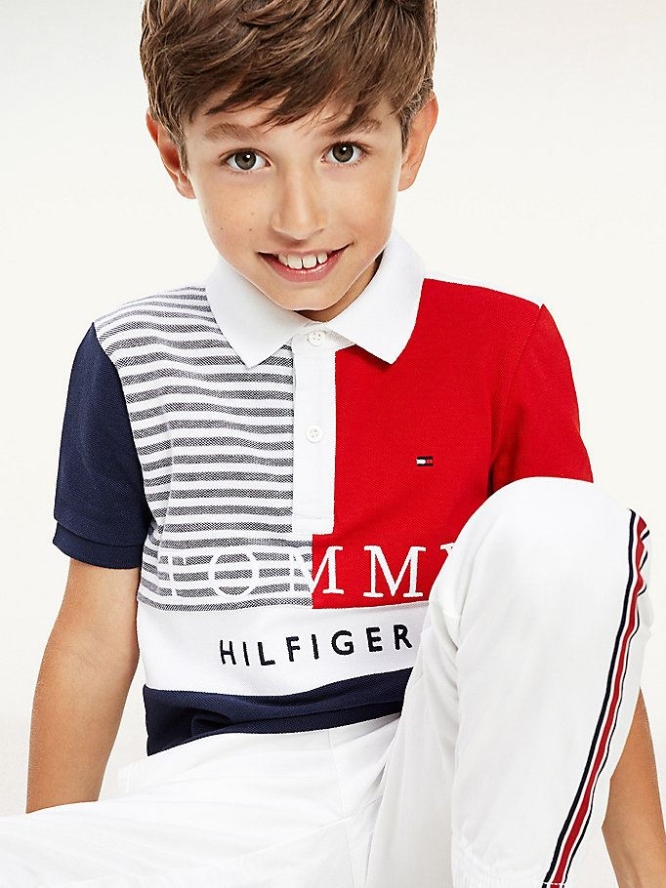 Tommy Hilfiger Colour-Blocked Ithaca Stripe Polo Shirts Kinder Hellnavy | AT192IRBC