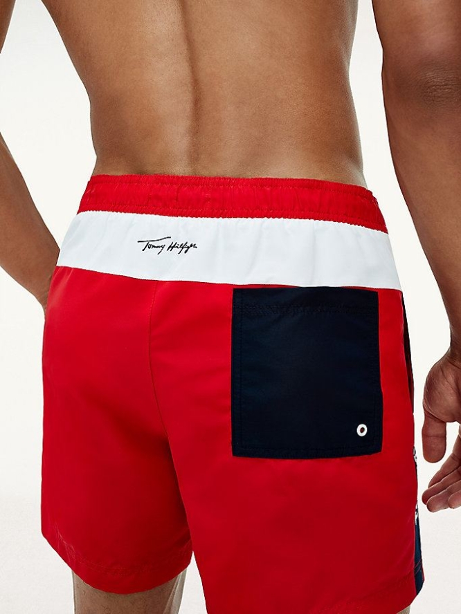 Tommy Hilfiger Colour-Blocked Mid Length Slim Fit Swim Bademode Herren Rot | AT928YHWP