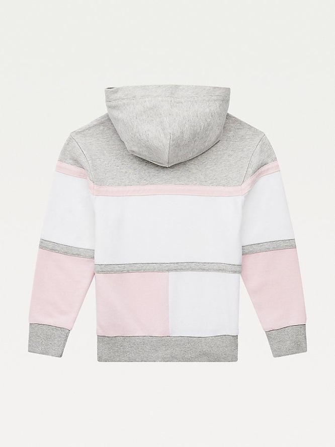 Tommy Hilfiger Colour-Blocked Organic Baumwoll Hoodie Kinder Rosa Türkis Hellgrau | AT534OEGS