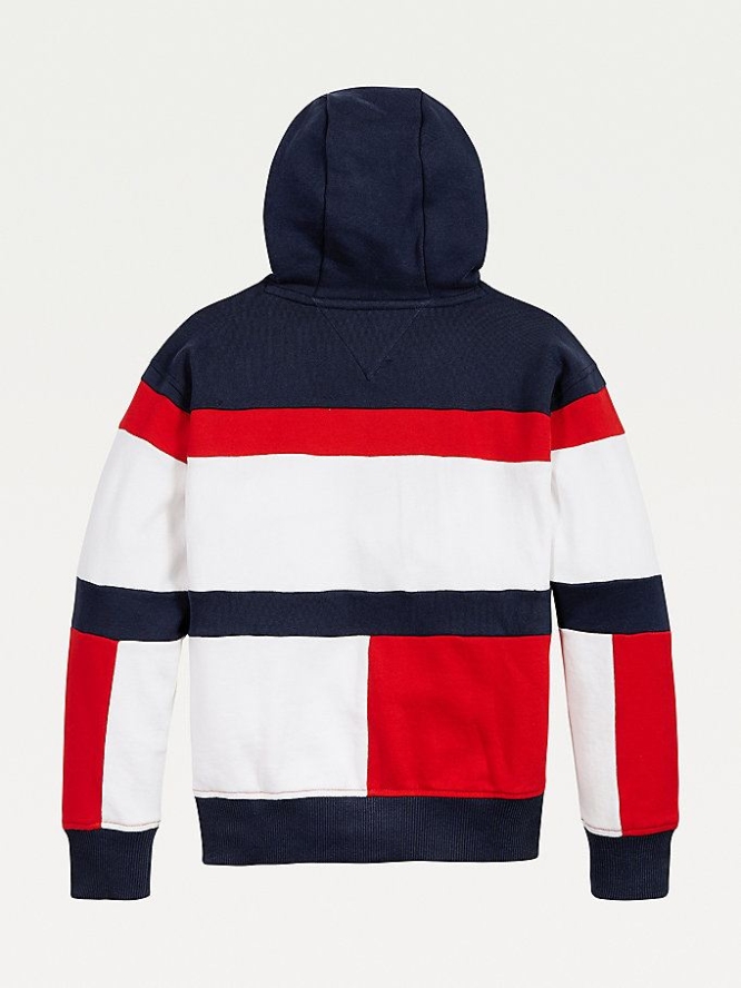 Tommy Hilfiger Colour-Blocked Organic Baumwoll Hoodie Kinder Hellnavy Tiefesrot | AT915LZUX