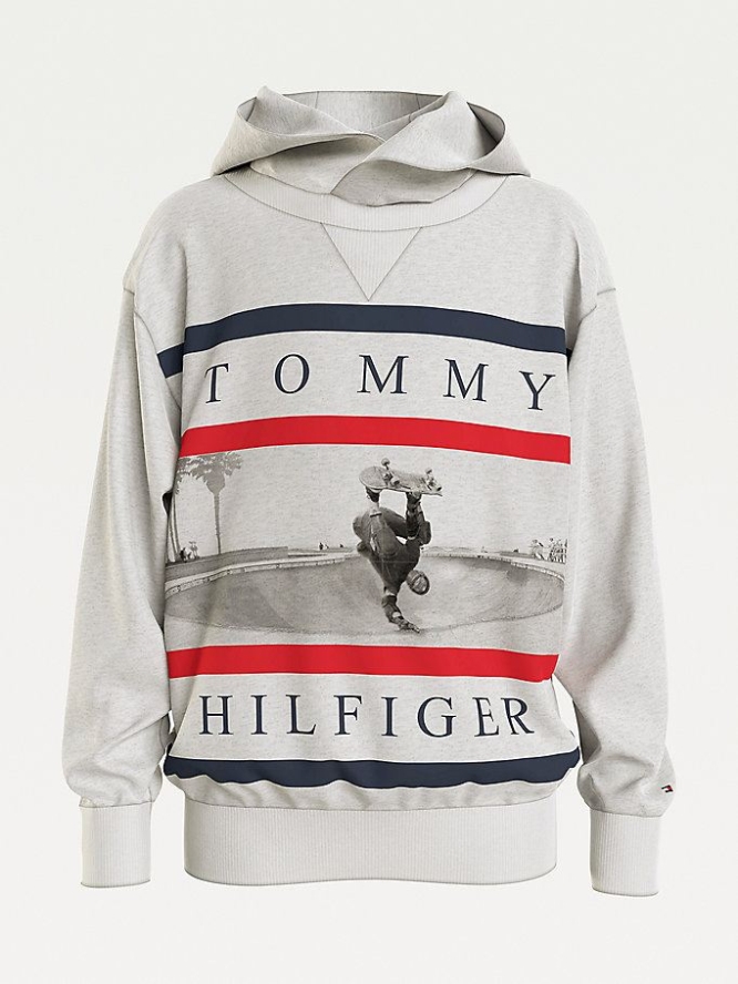 Tommy Hilfiger Colour-Blocked Photo Print Hoodie Kinder Hellgrau | AT365RFNY