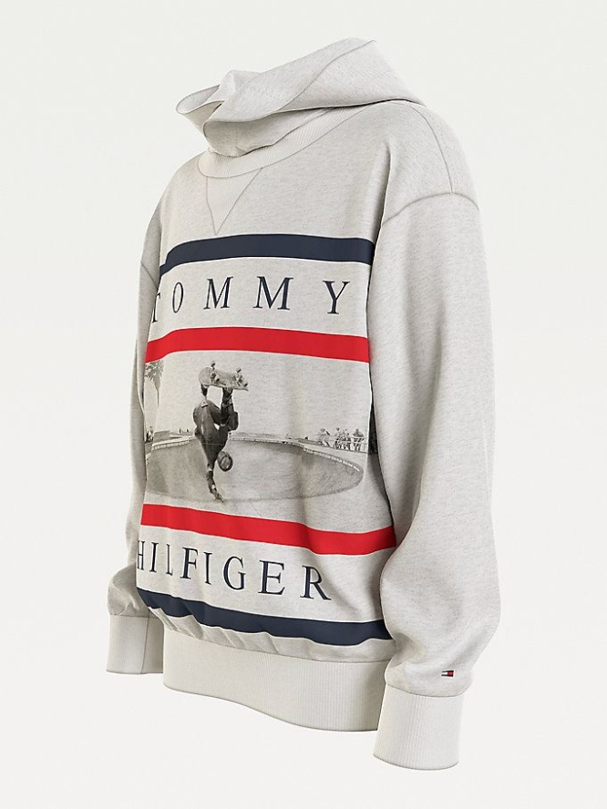 Tommy Hilfiger Colour-Blocked Photo Print Hoodie Kinder Hellgrau | AT365RFNY