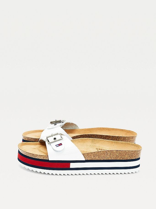 Tommy Hilfiger Colour-Blocked Plattform Midsole Flache Sandalen Damen Weiß | AT048VPZS