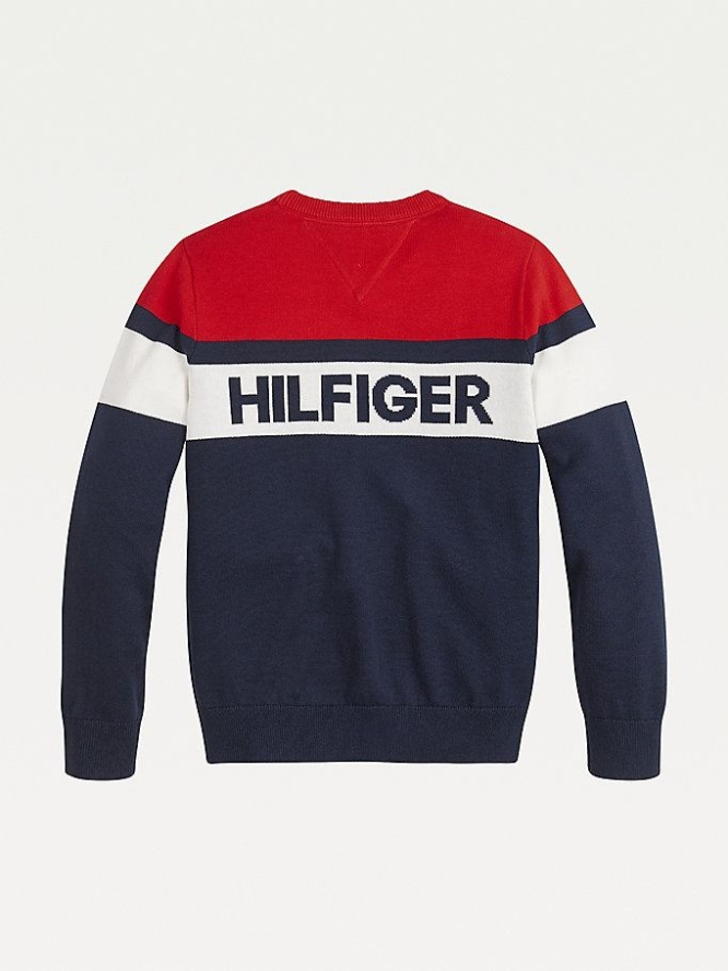 Tommy Hilfiger Colour-Blocked Pure Organic Baumwoll Jumper Sweatshirts Kinder Hellnavy | AT085ZOKE