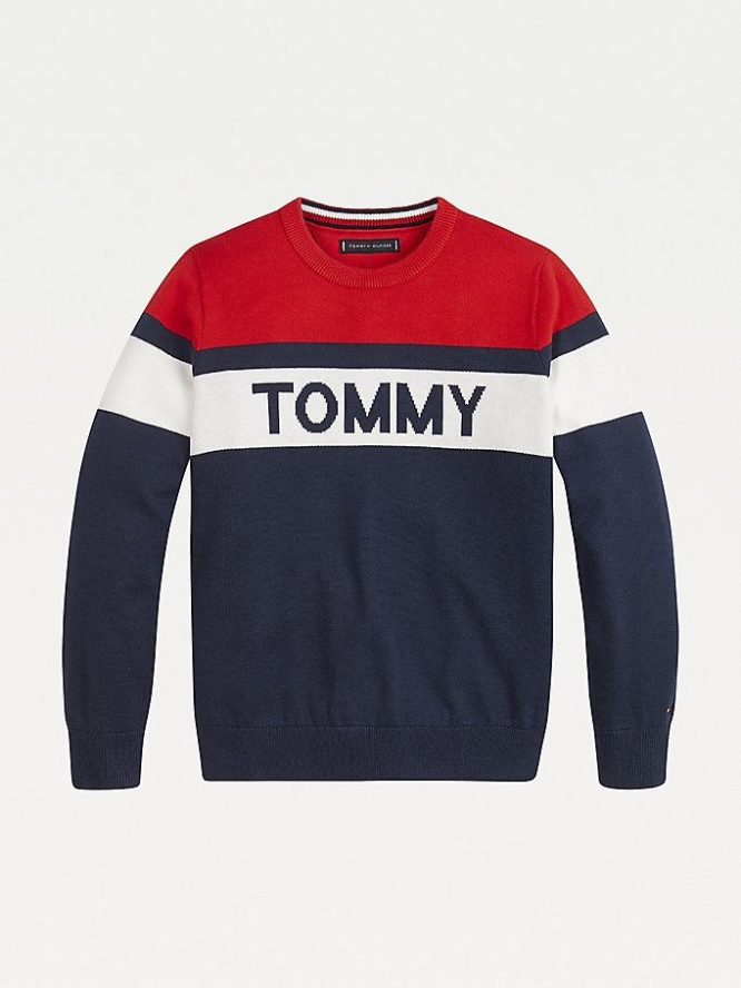 Tommy Hilfiger Colour-Blocked Pure Organic Baumwoll Jumper Sweatshirts Kinder Hellnavy | AT085ZOKE