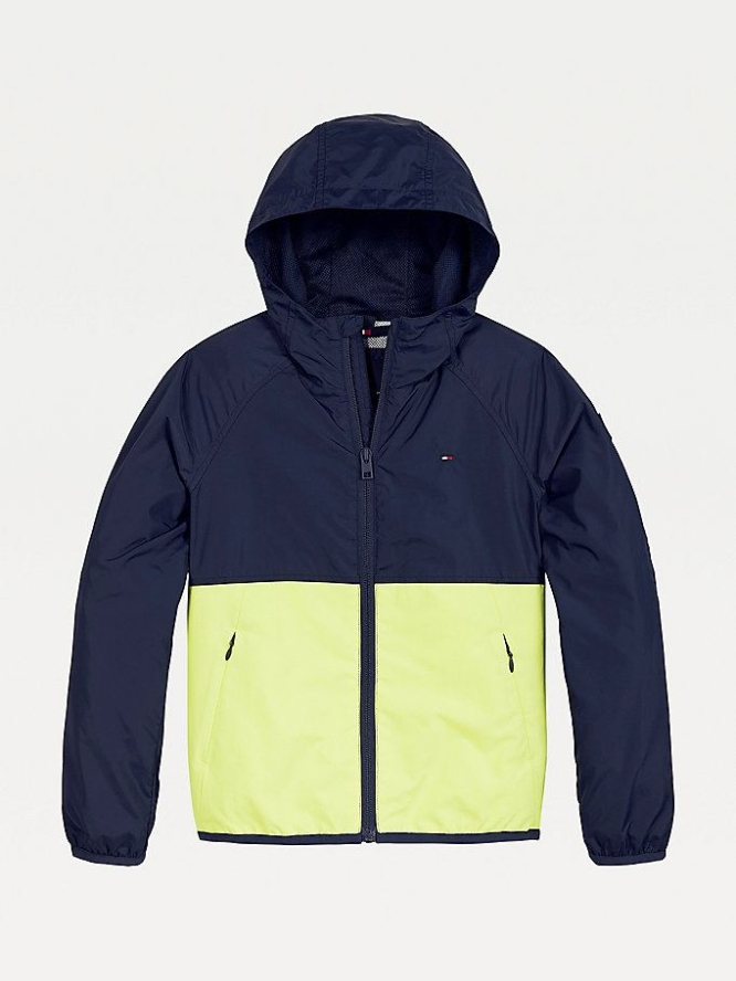 Tommy Hilfiger Colour-Blocked Recycled Nylon Windbreaker Jacke Kinder Hellnavy Hellgrün | AT043MJQA