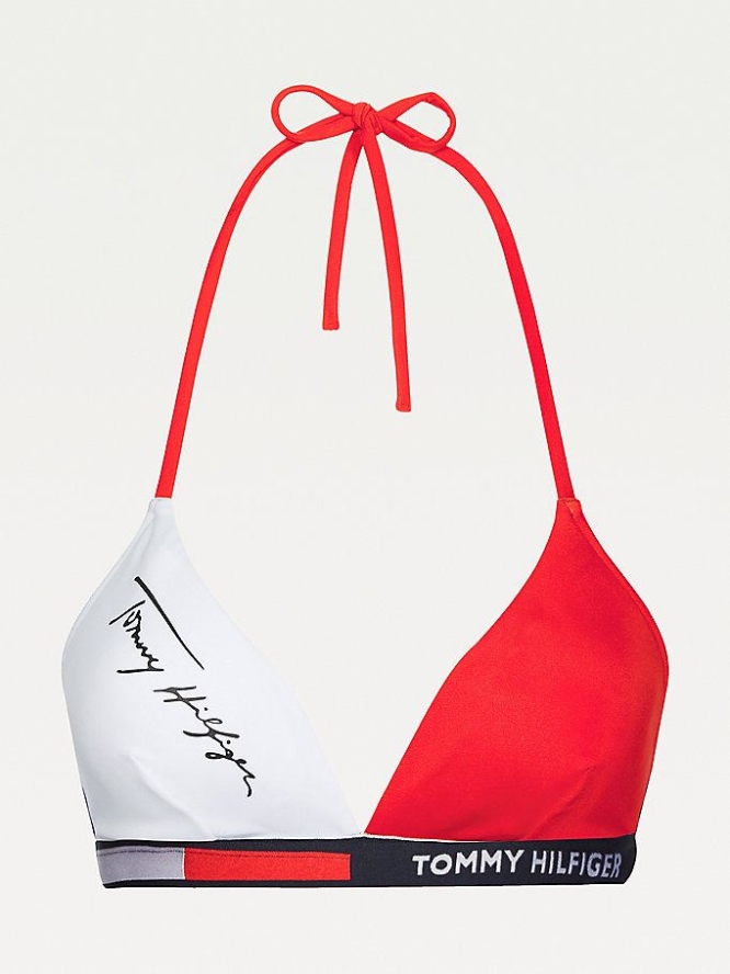 Tommy Hilfiger Colour-Blocked Signature Triangle Bikini Top Bademode Damen Rot | AT276ZGDN