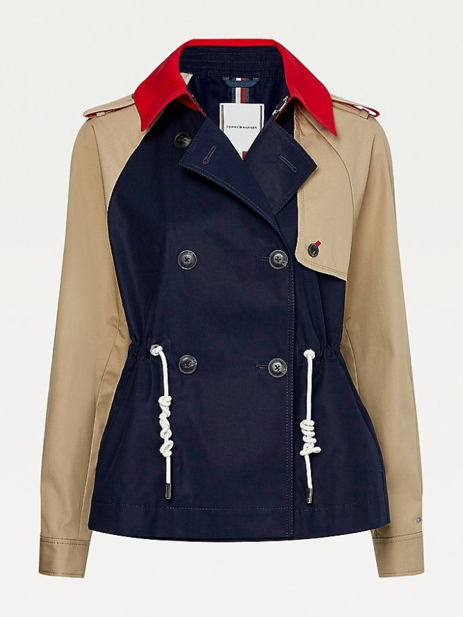 Tommy Hilfiger Colour-Blocked Trench Jacke Damen Rot Braun | AT294IHXA