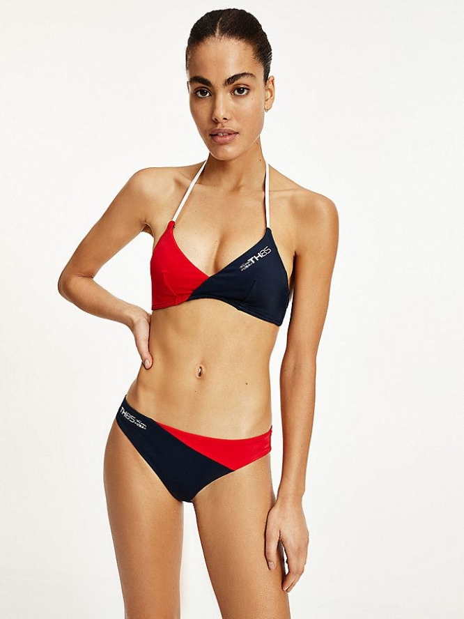 Tommy Hilfiger Colour-Blocked Triangle Bralette Bikini Top Bademode Damen Rot | AT624KYIZ