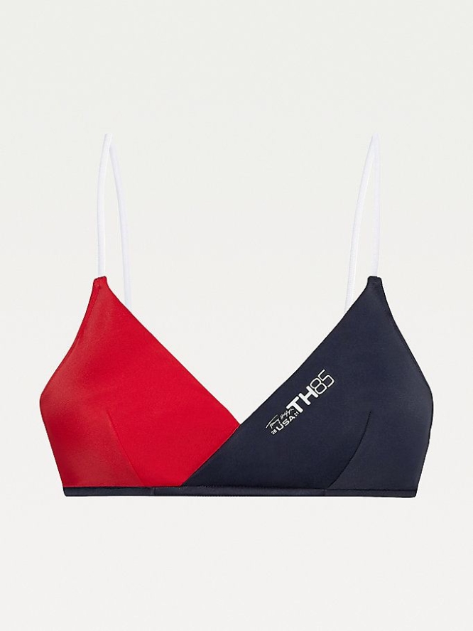 Tommy Hilfiger Colour-Blocked Triangle Bralette Bikini Top Bademode Damen Rot | AT624KYIZ