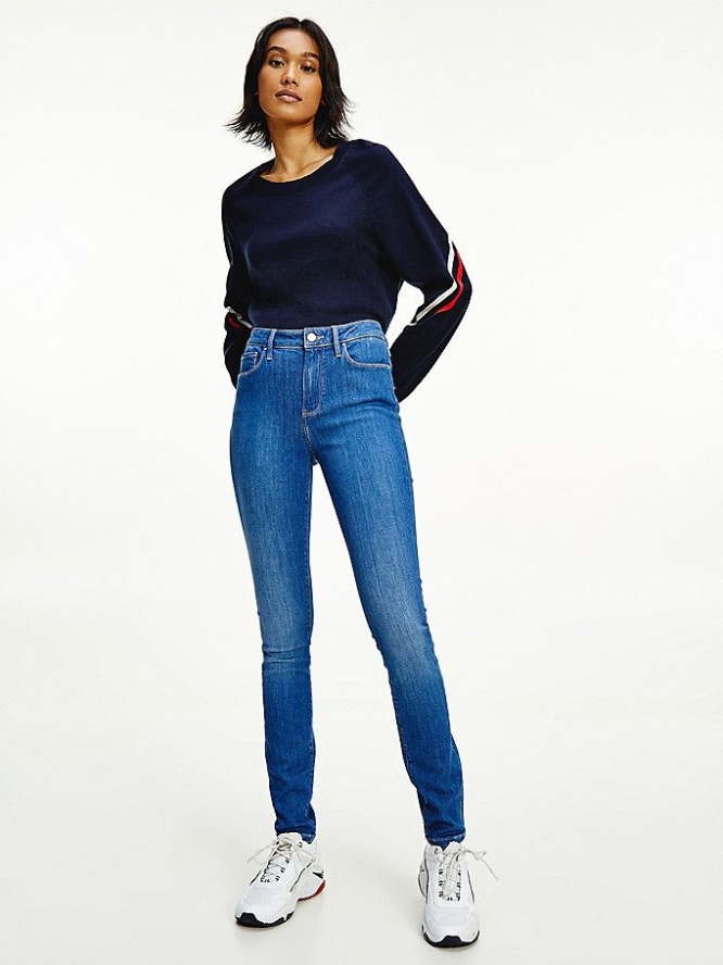 Tommy Hilfiger Como Mid Rise Schlank TH Soft Jeans Damen Blau | AT273HTNQ