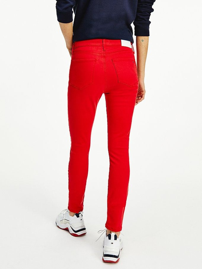 Tommy Hilfiger Como Mid Rise Schlank TH Flex Jeans Damen Rot | AT619XYDV