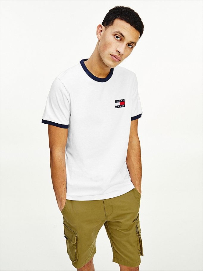 Tommy Hilfiger Contrast Badge T-shirts Herren Weiß Hellnavy | AT209PUBG