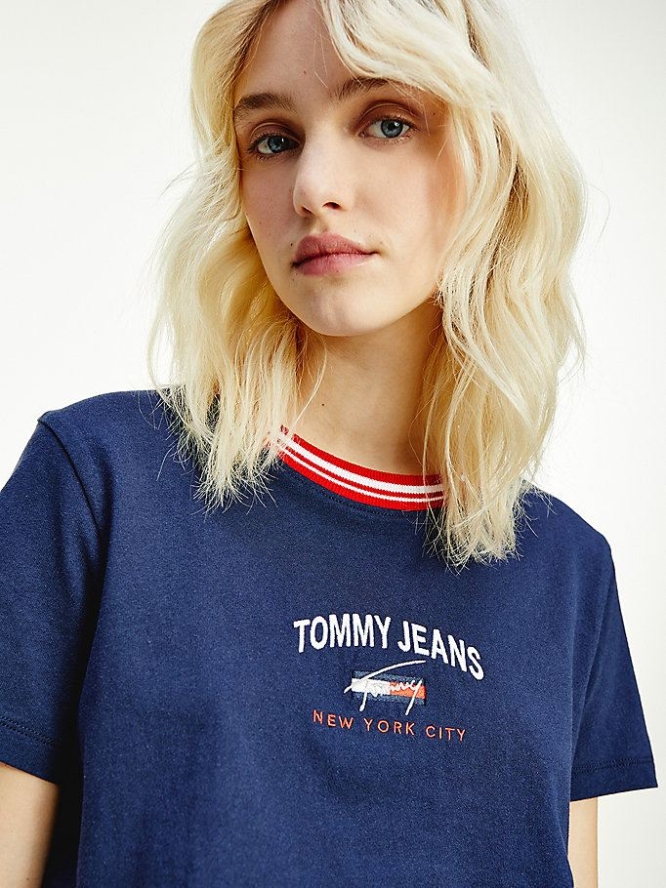 Tommy Hilfiger Contrast Collar Logo T-shirts Damen Hellnavy | AT108RUXE