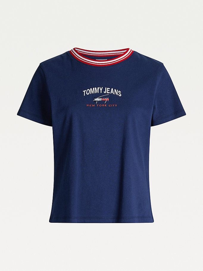 Tommy Hilfiger Contrast Collar Logo T-shirts Damen Hellnavy | AT108RUXE