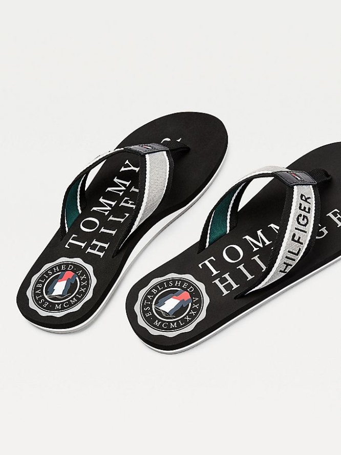 Tommy Hilfiger Contrast Logo Flip Flops Herren Schwarz | AT421SBVH