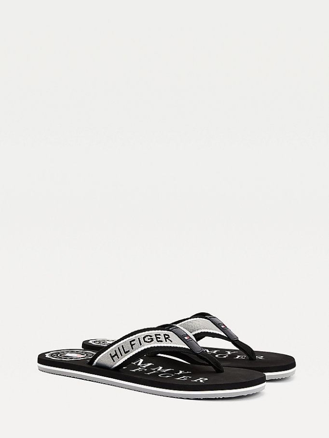 Tommy Hilfiger Contrast Logo Flip Flops Herren Schwarz | AT421SBVH